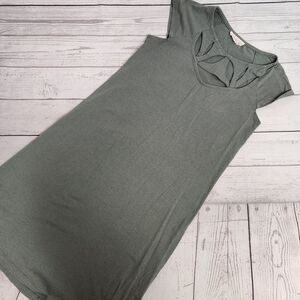 Cutout Neck Tee Dress in Olive Gray